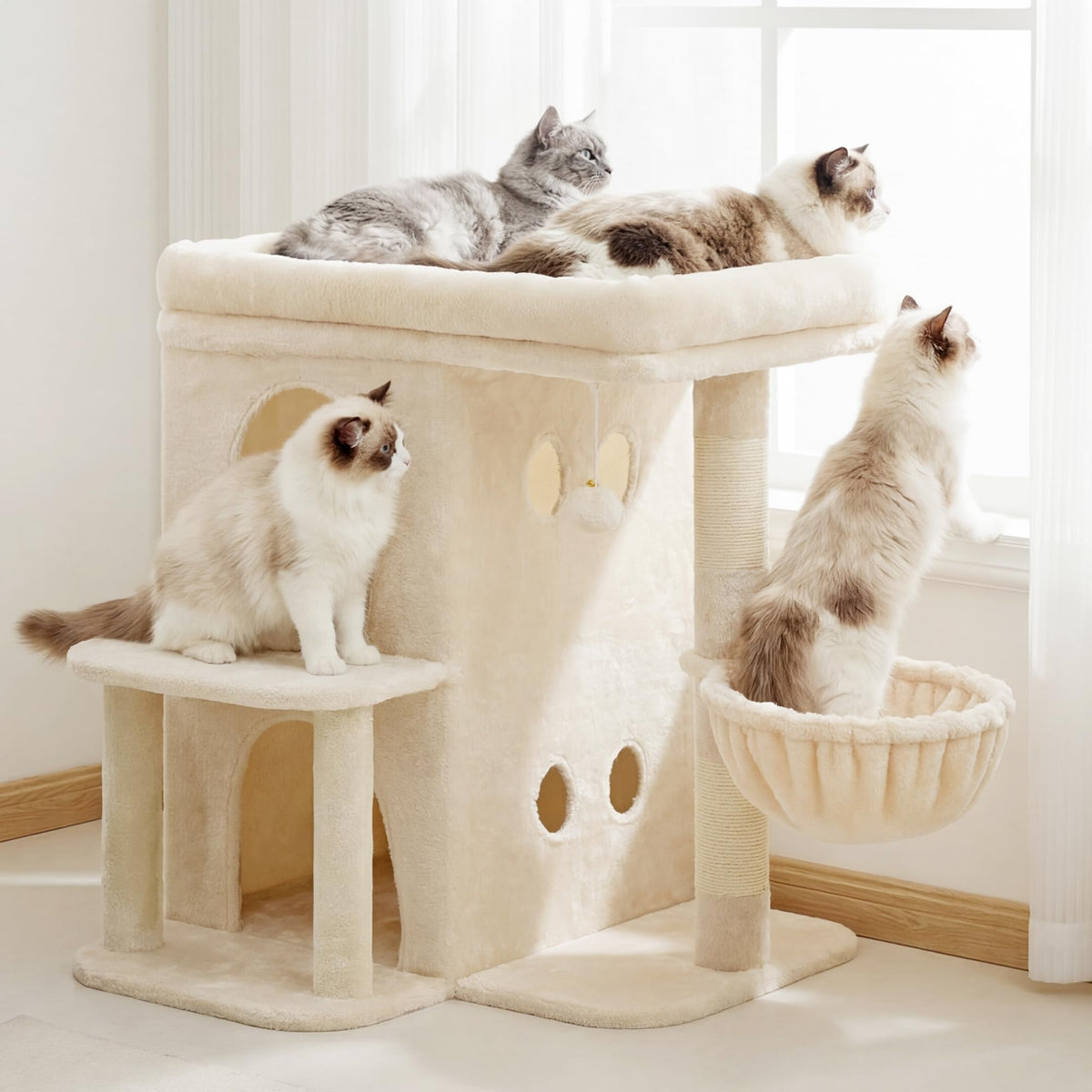 Heybly torre para gatos: percha superior amplia para gatos grandes.
