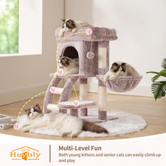 Heybly árbol para gatos: plataforma superior acolchada para descansar tras jugar.