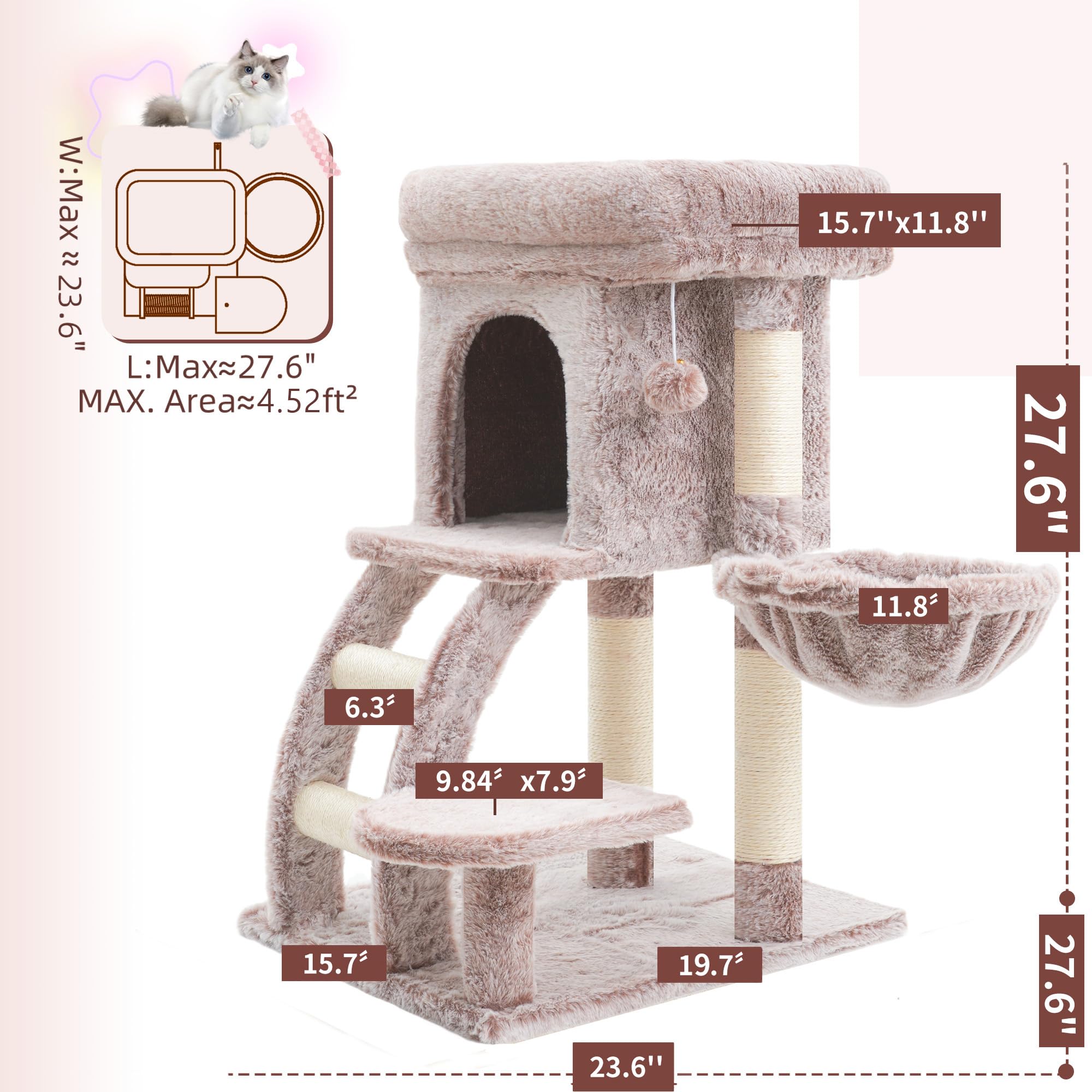 Heybly plataforma central: punto de observación y juego para gatos curiosos.