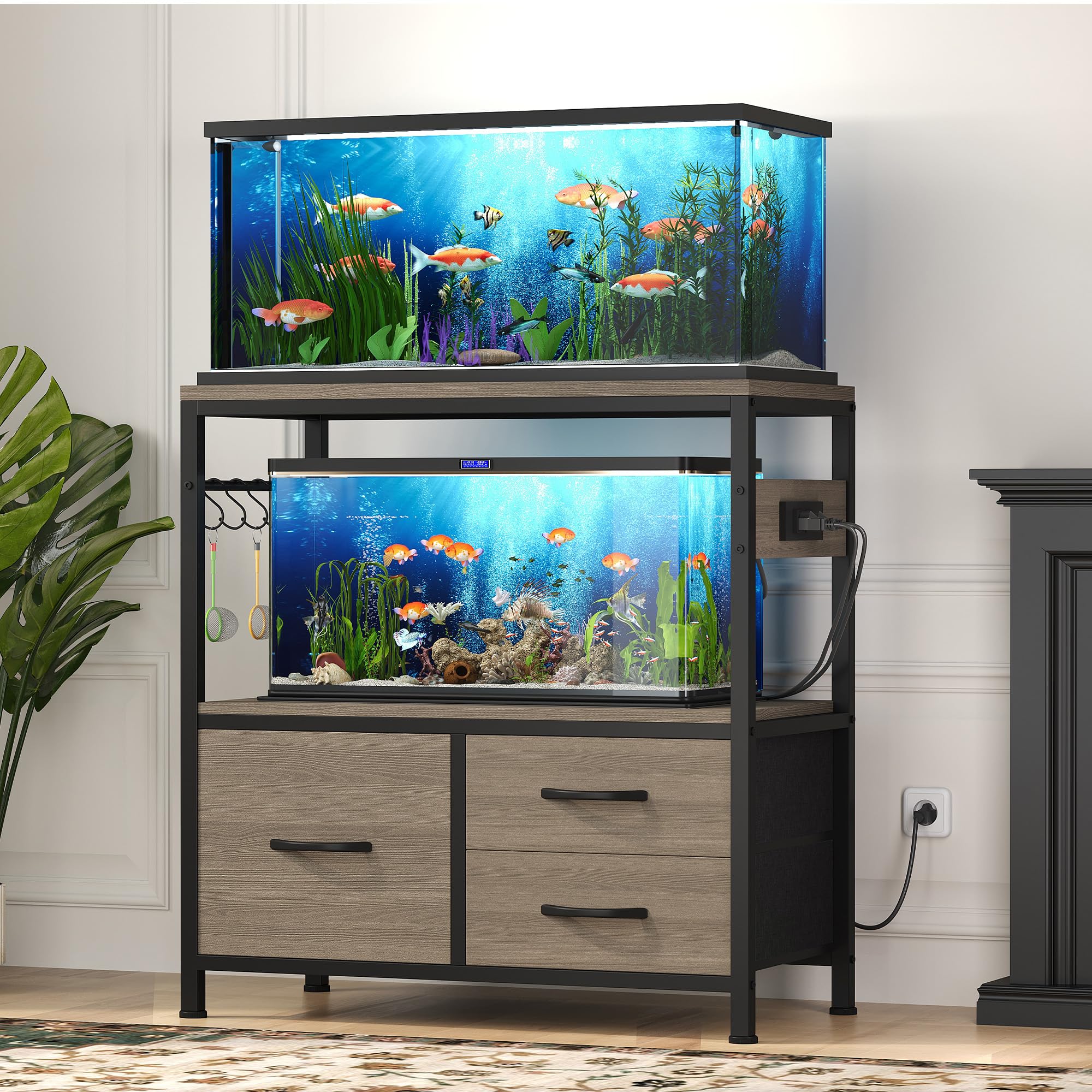 Heybly soporte acuario de doble nivel para sump y suministros.