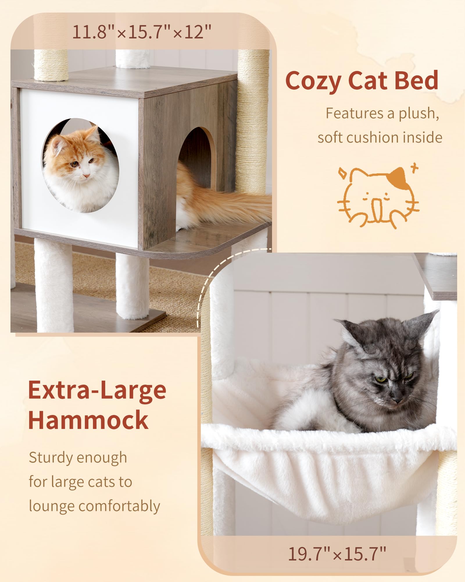 Heybly torre de madera: plataforma resistente para gatos grandes