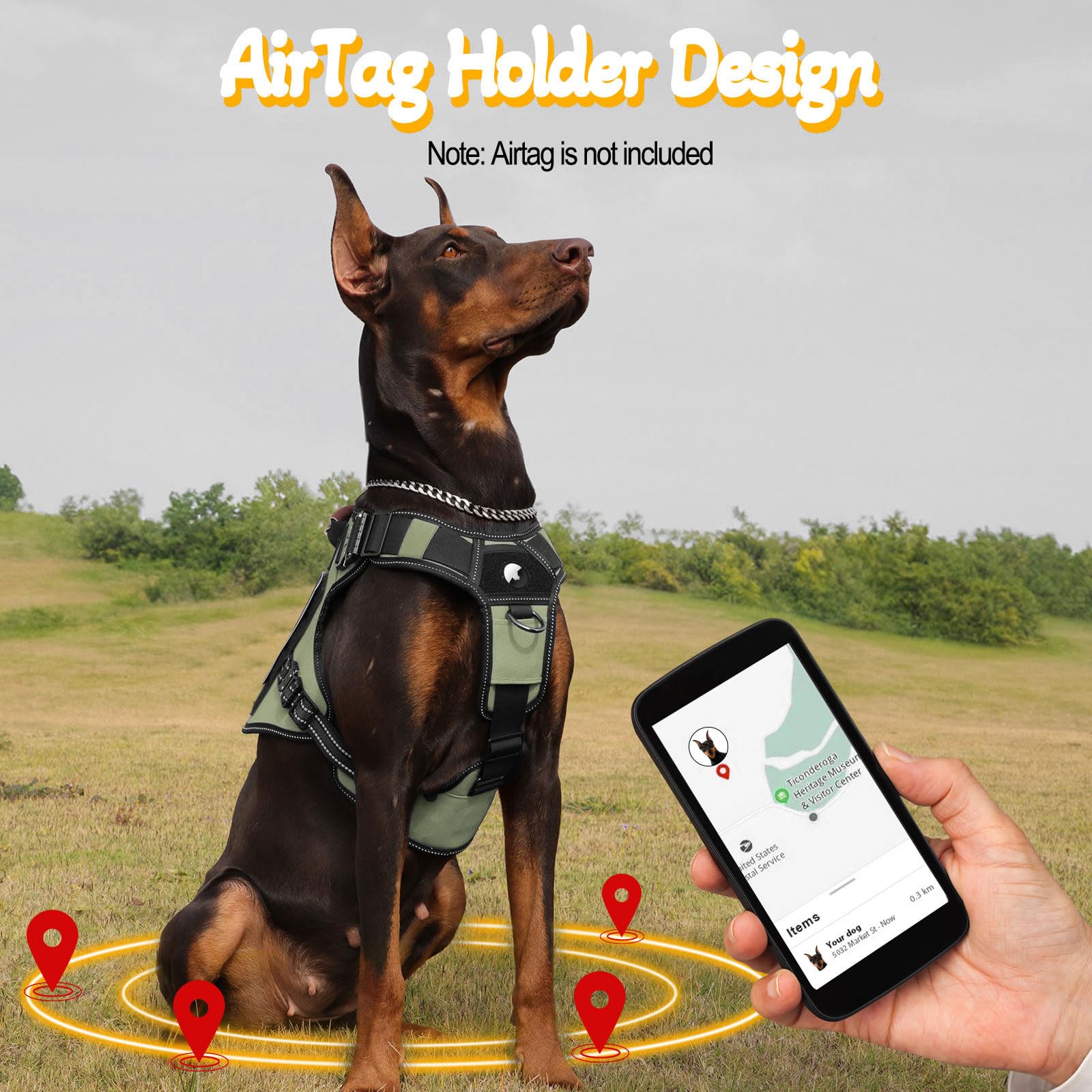 Heycahva arnés de servicio para perros, soporte para AirTag para ubicación durante entrenamientos.