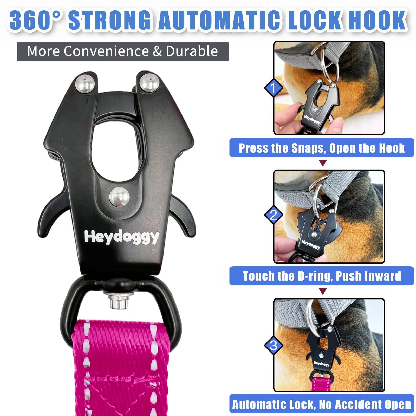 Heydoggy correa perro nylon resistente 2.8mm garantiza durabilidad frente a perros activos.