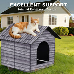 Casa hhongri-sheng para gatos, vista lateral exterior, protección impermeable contra lluvia.