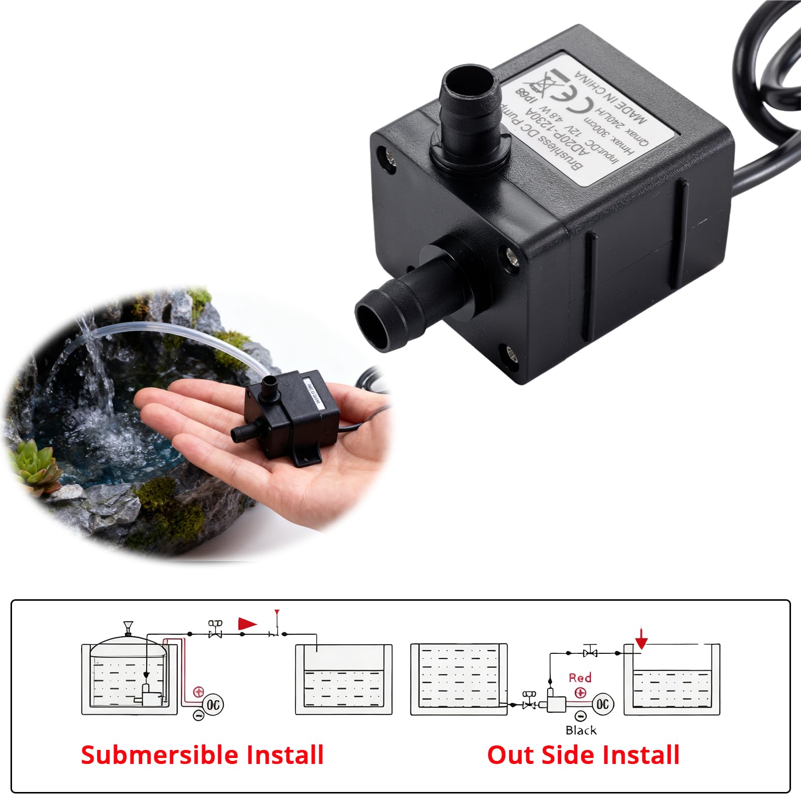 hiBCTR bomba de agua 240 L/h para peceras, rendimiento confiable.