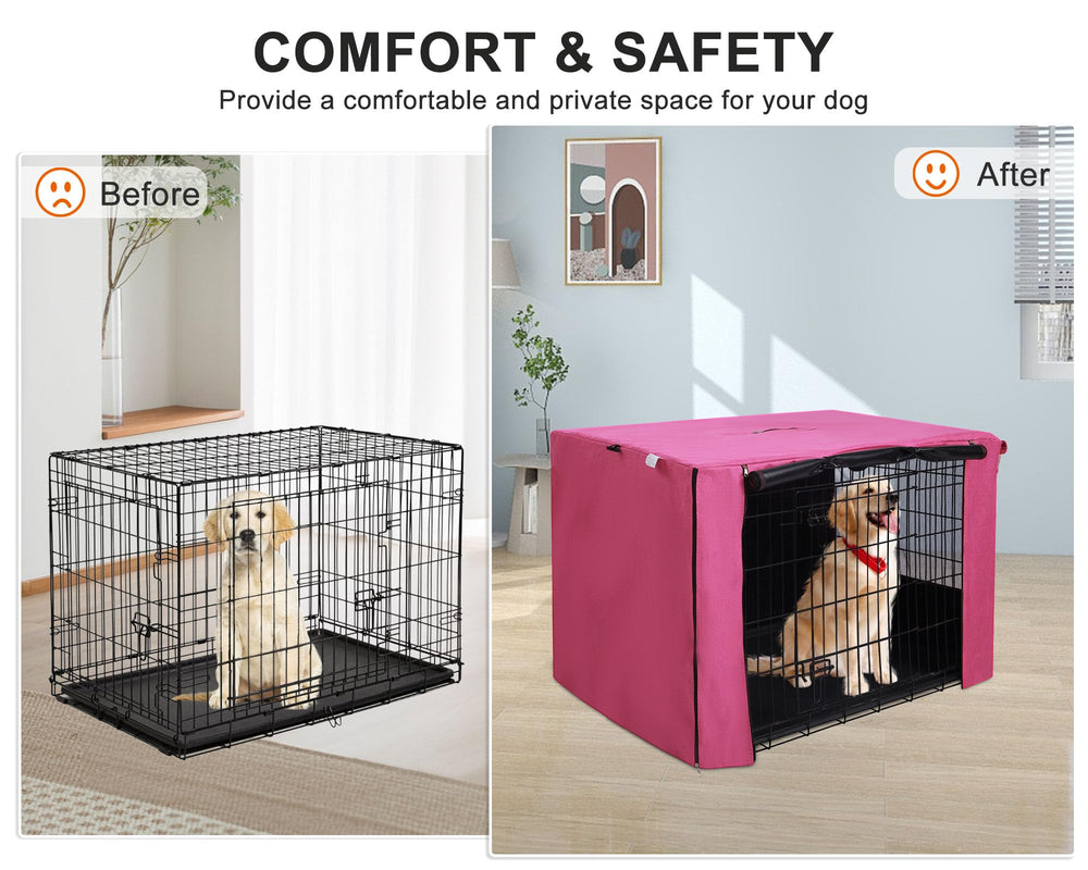 HiCaptain funda para jaula de perros 48 rosa, paneles con cremallera para múltiples ángulos.