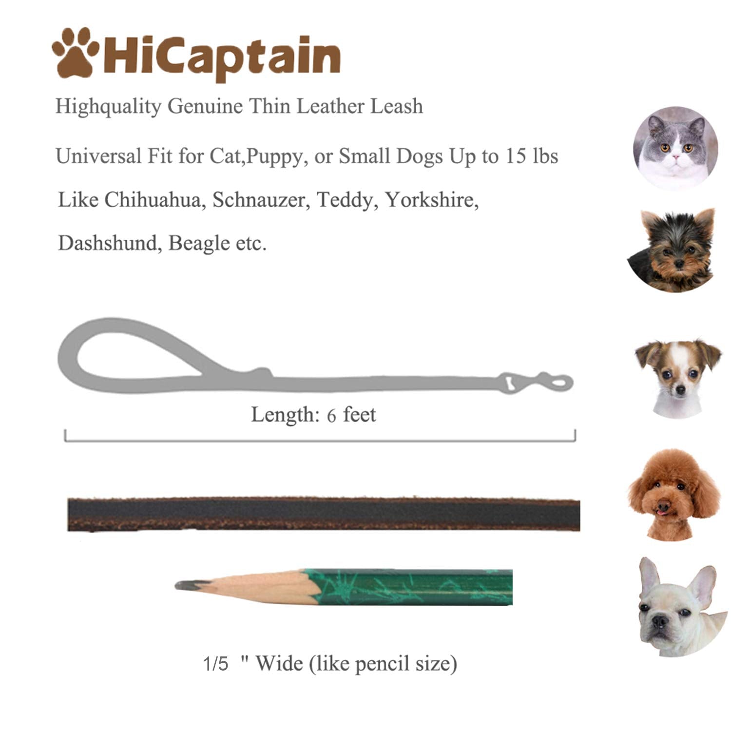 HiCaptain correa para perros pequeños en marrón, uso diario recomendado.