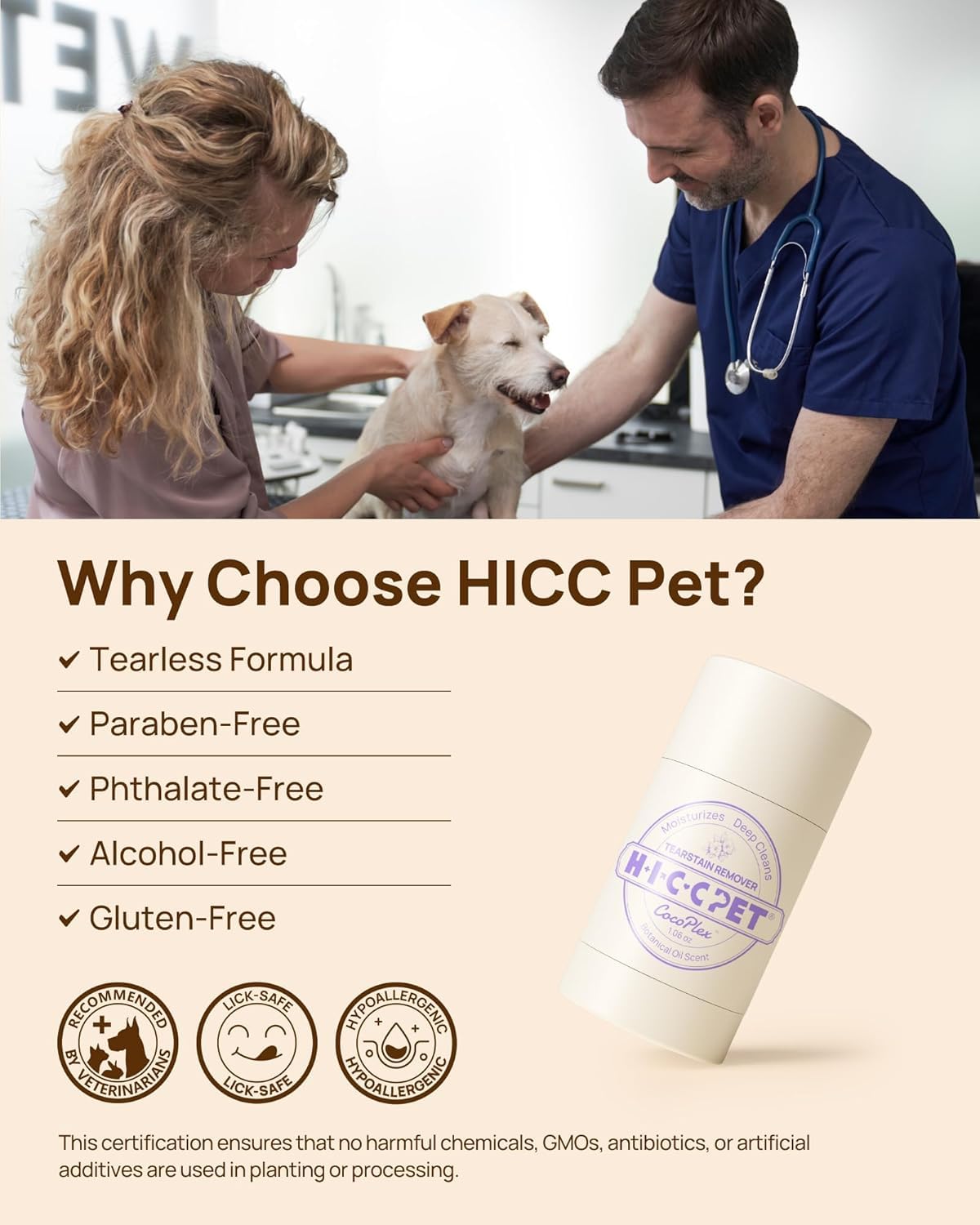 Apto para ojos sensibles con fórmula hipoalergénica HICC PET.