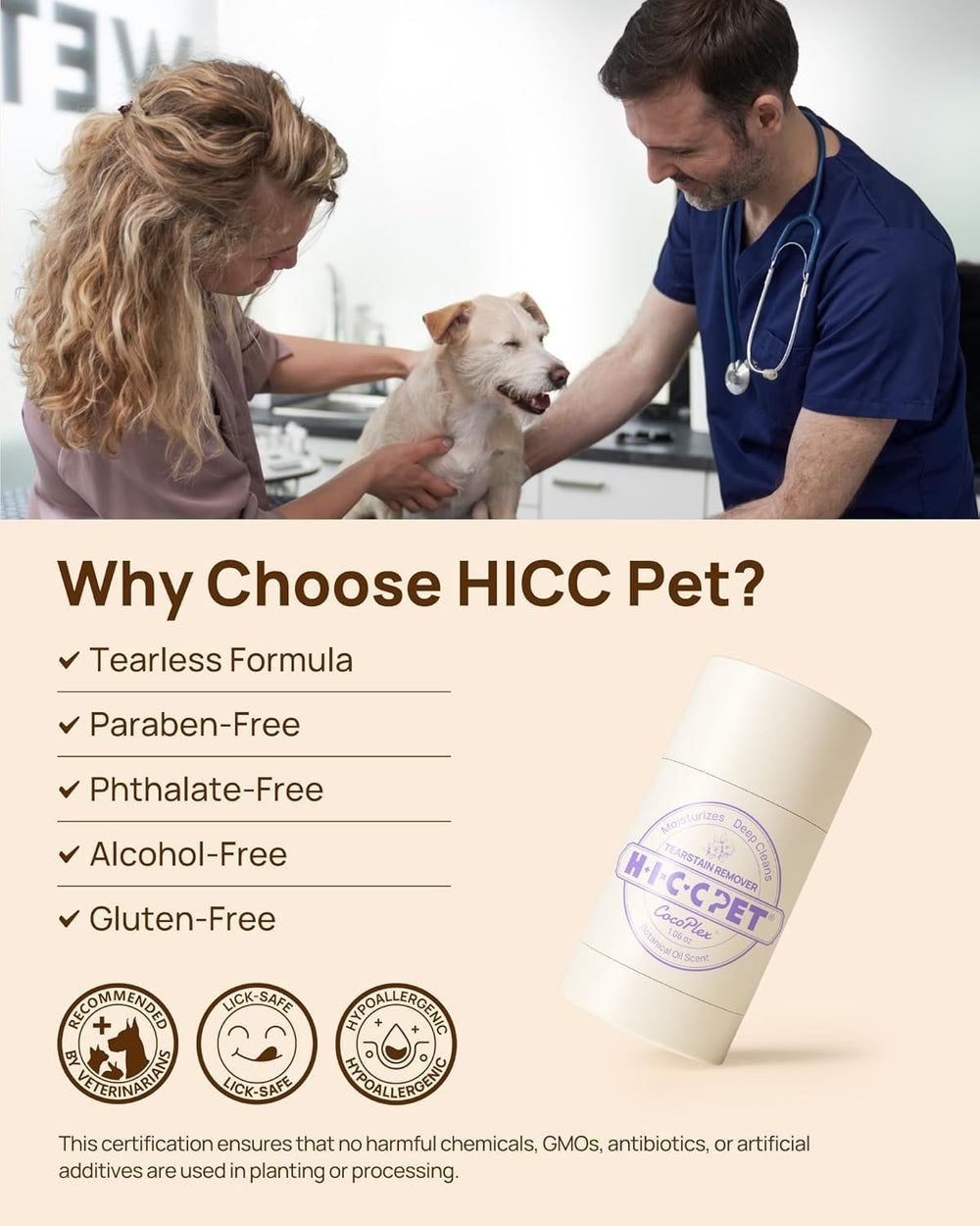 Apto para ojos sensibles con fórmula hipoalergénica HICC PET.