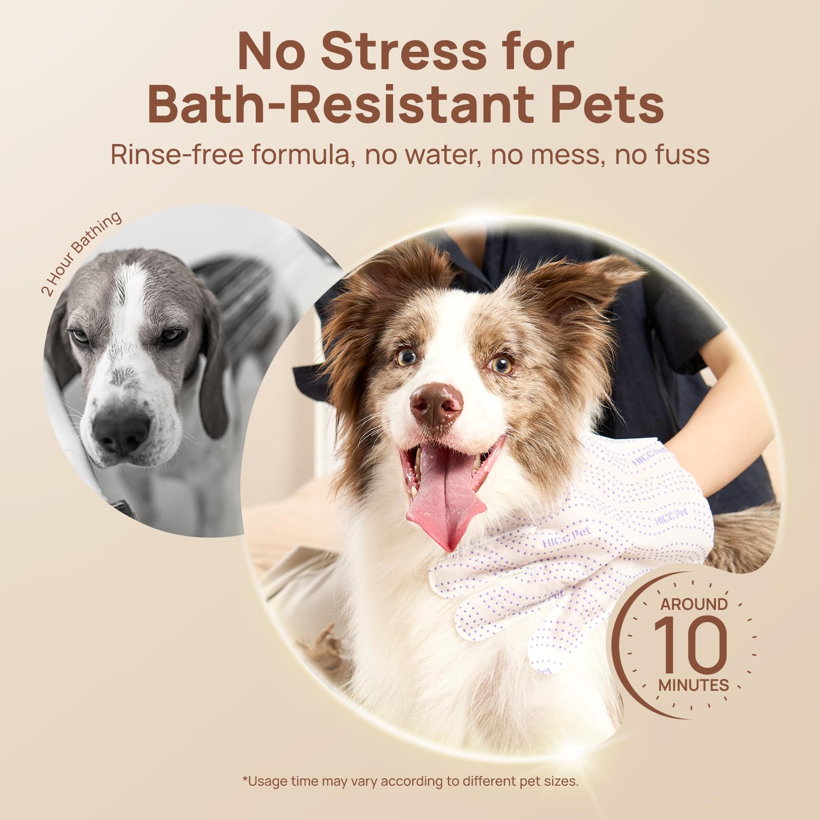 Guante HICC PET masaje relajante durante grooming.