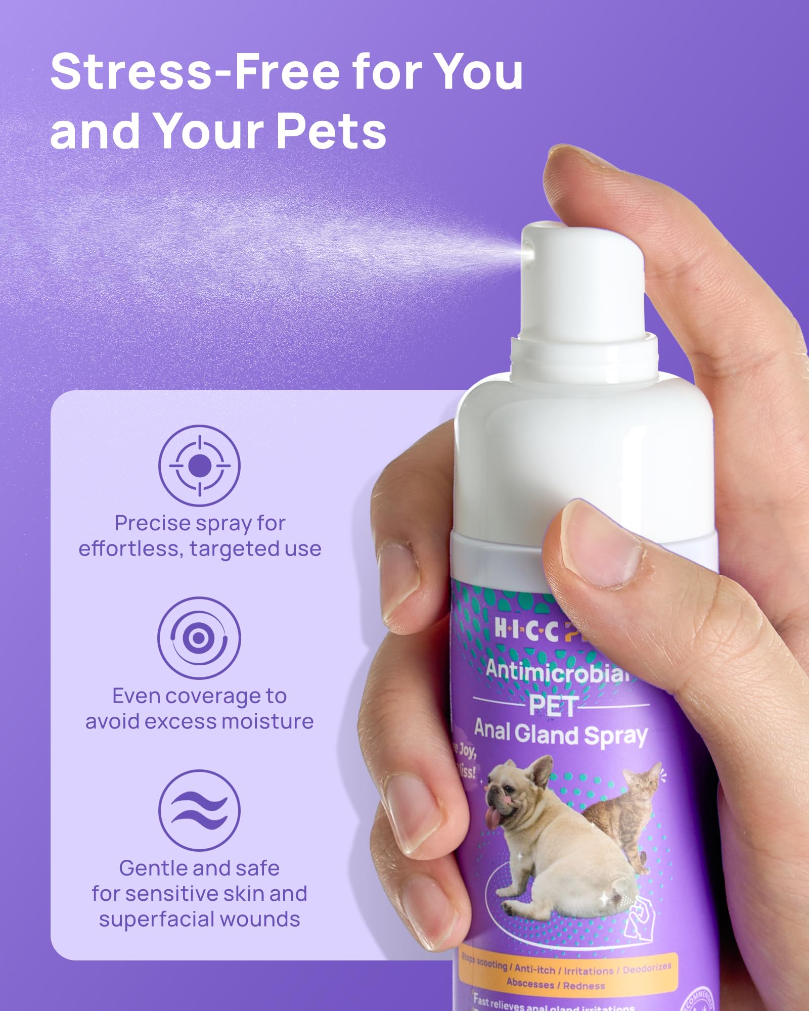 HICC PET cuidado para piel sensible, uso seguro alrededor de la zona anal.