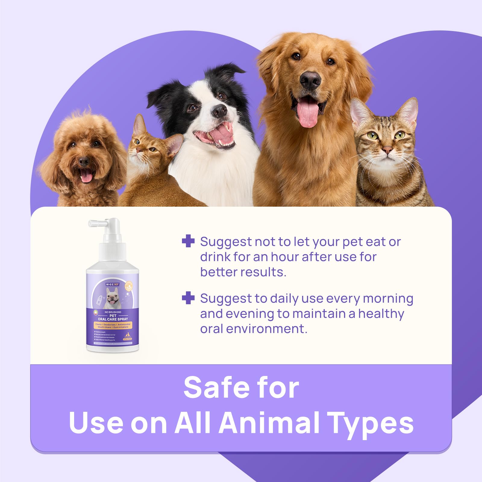 HICC PET Spray cuidado bucal para perros y gatos.