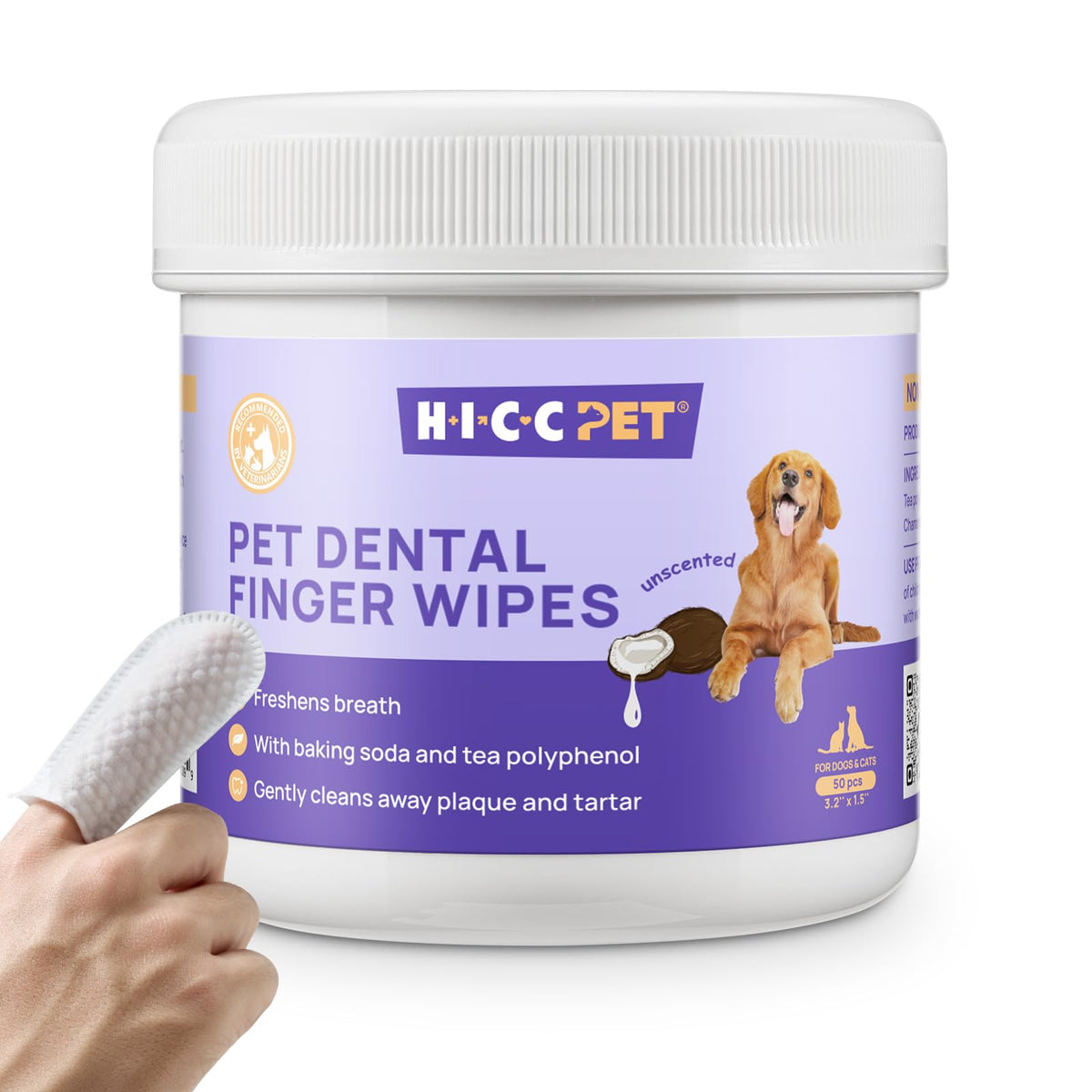 HICC PET toallitas dentales para perros y gatos, limpieza rápida de dientes y encías.