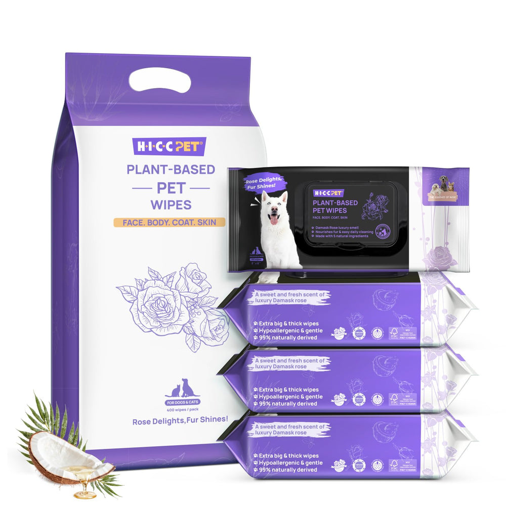 HICC PET toallitas rosas para patas y cuerpo, limpieza suave y desodorización diaria.