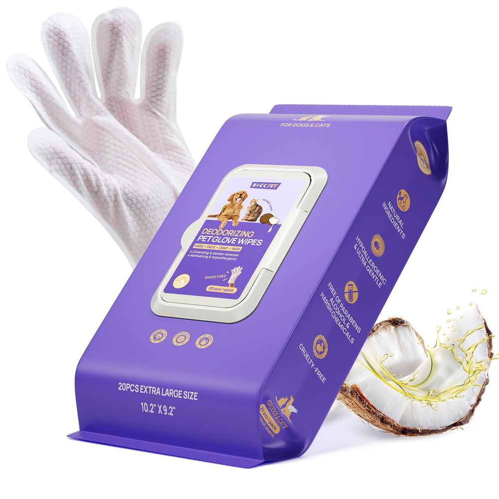 Guante HICC PET para perros y gatos con aroma coco, desodorización suave para el pelaje.