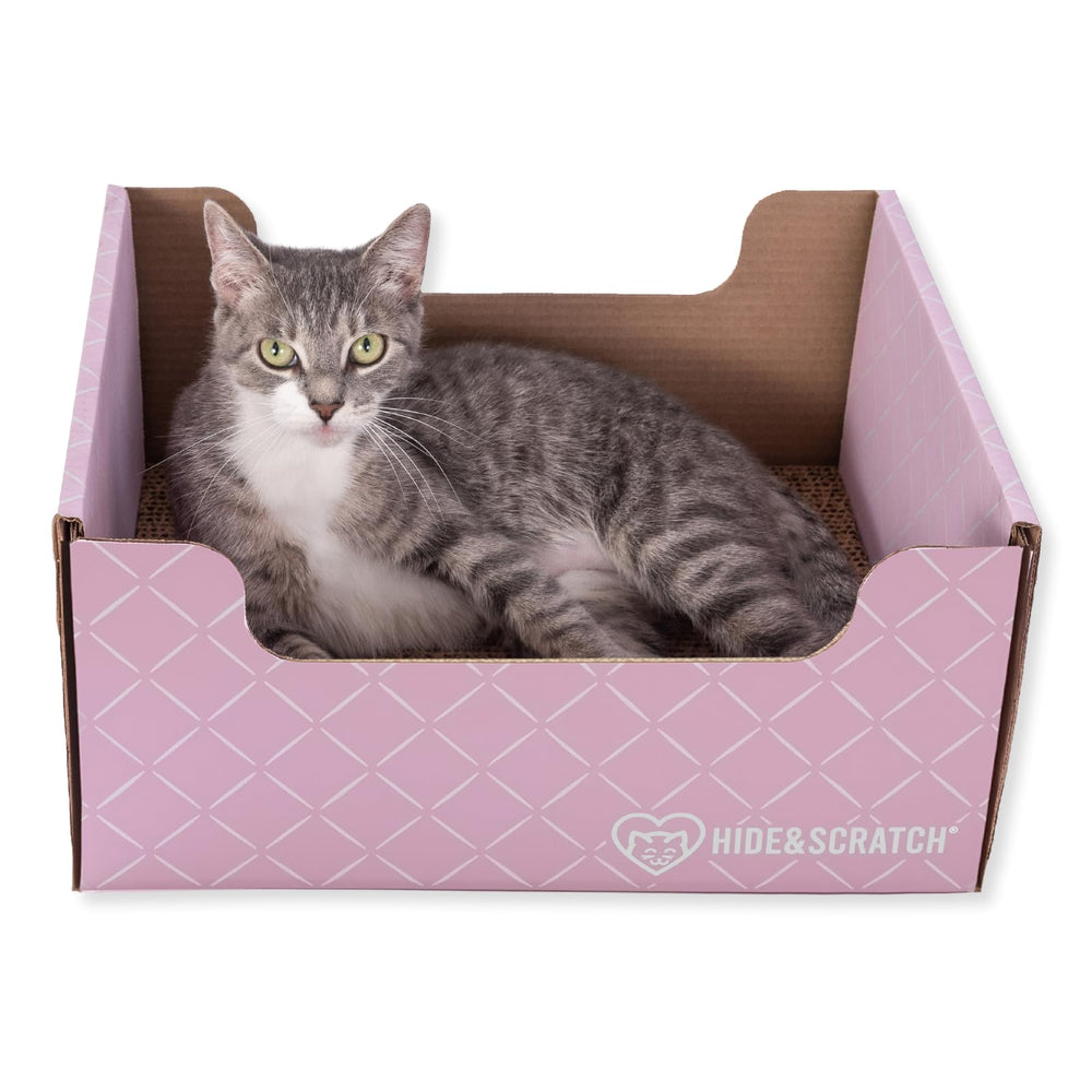 Hide & Scratch caja rasca gatos rosa claro, diseño diamante, para juego y descanso