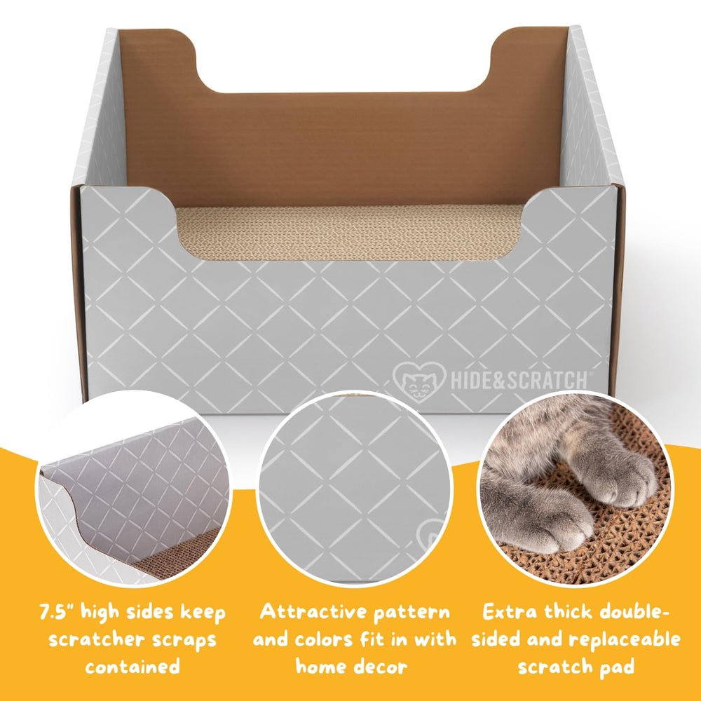 Hide & Scratch caja-gato descanso y juego, ayuda a proteger muebles.