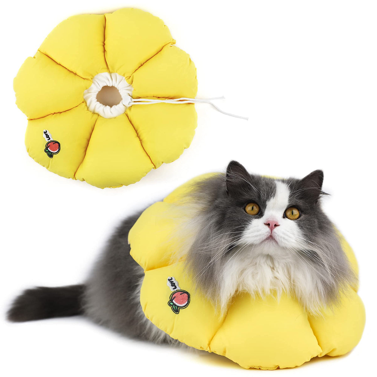 HiDREAM collar cono gatos flor amarilla, recuperación suave y cómoda