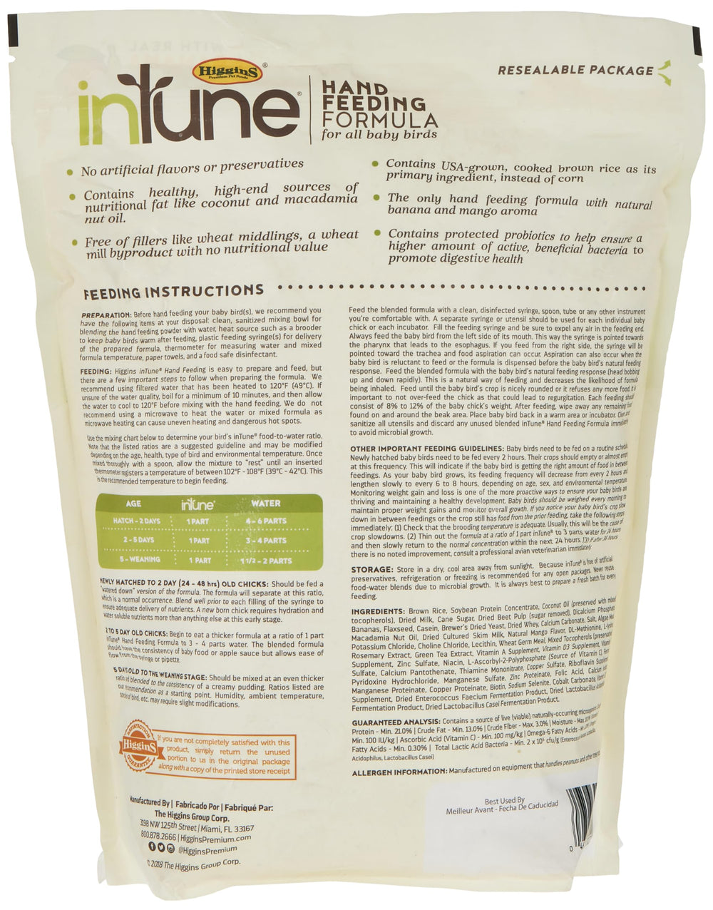 Higgins Intune, sabor fruta natural, ideal para crías durante la alimentación