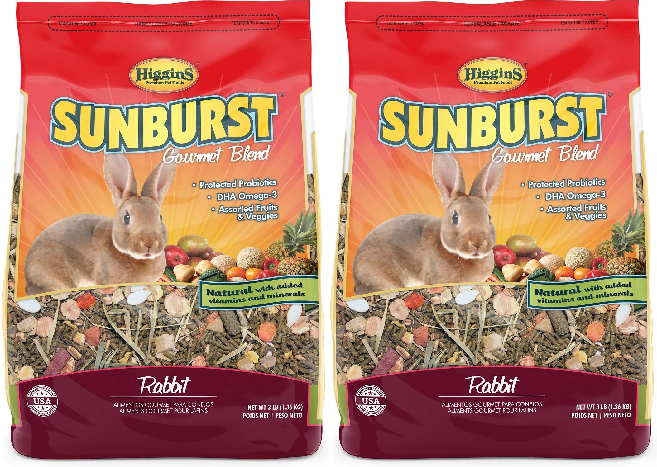Higgins Sunburst Gourmet Blend para conejos, mezcla natural que apoya la digestión