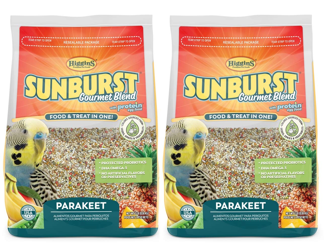 Higgins Sunburst Gourmet Blend para periquitos, envase de 2 libras, nutrición equilibrada