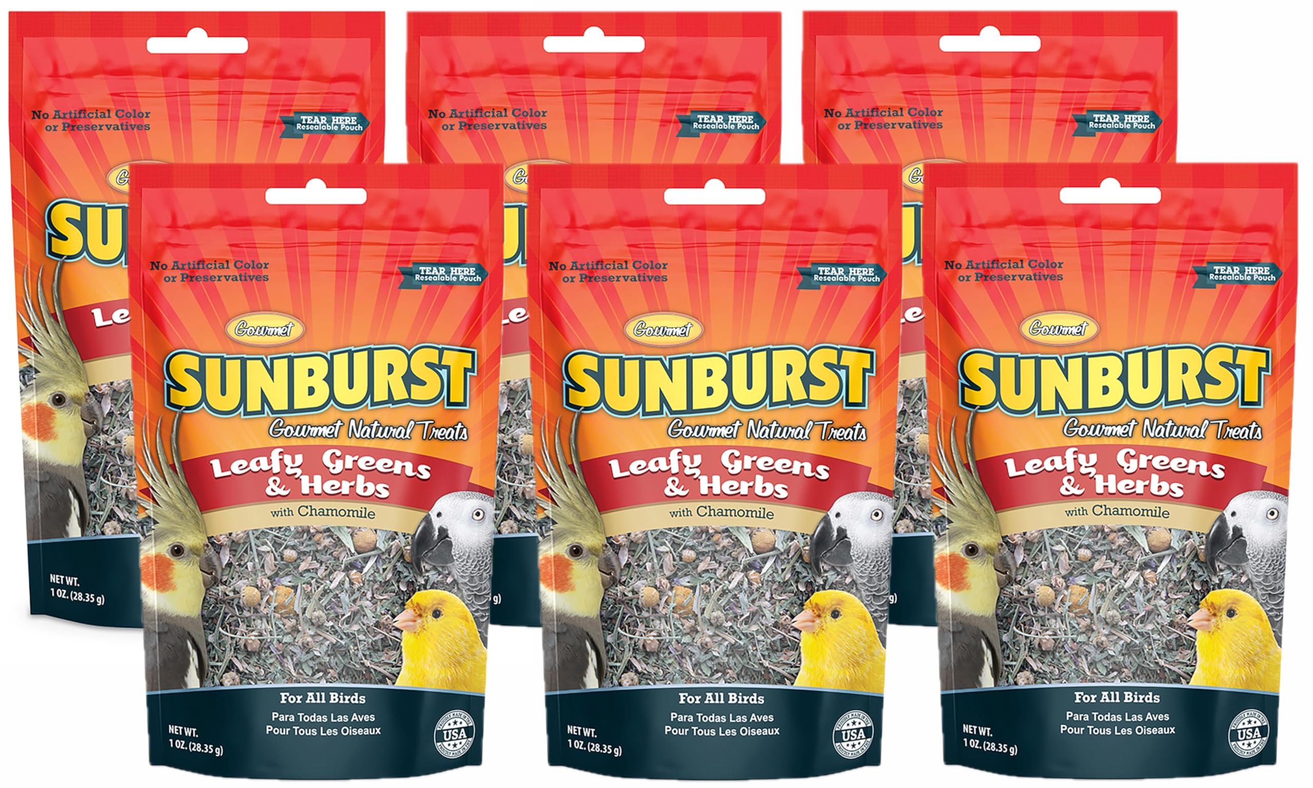 Higgins Sunburst Hojas Verdes y Hierbas, snack natural para aves, perfecto como complemento diario.