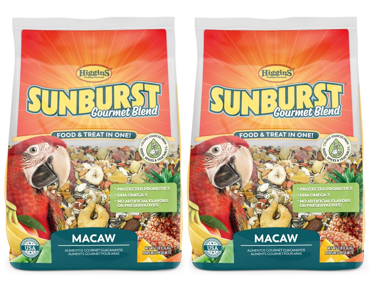 Higgins Sunburst mezcla para guacamayos, tres libras, variedad de nutrientes
