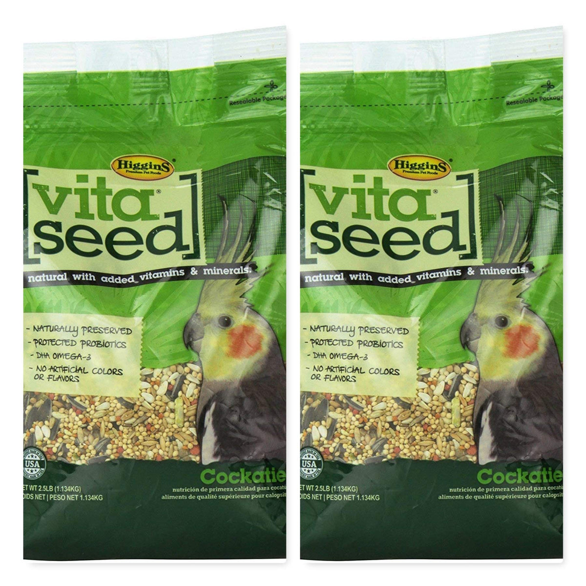 Higgins Vita Seed para cacatua, bolsa doble de 2,5 lb, mezcla natural con probióticos digestivos.