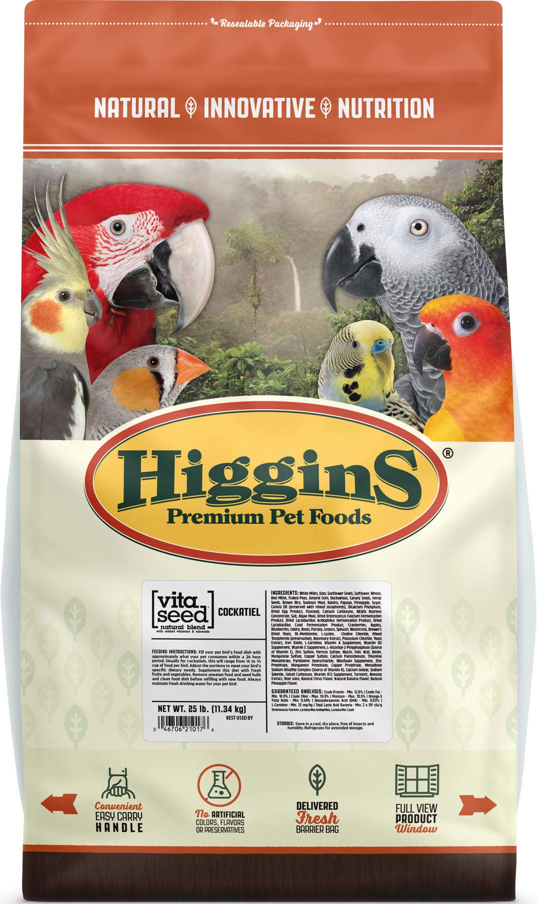 Higgins Vita Seed para cotorras: mezcla de semillas y pellets fortificados para aves