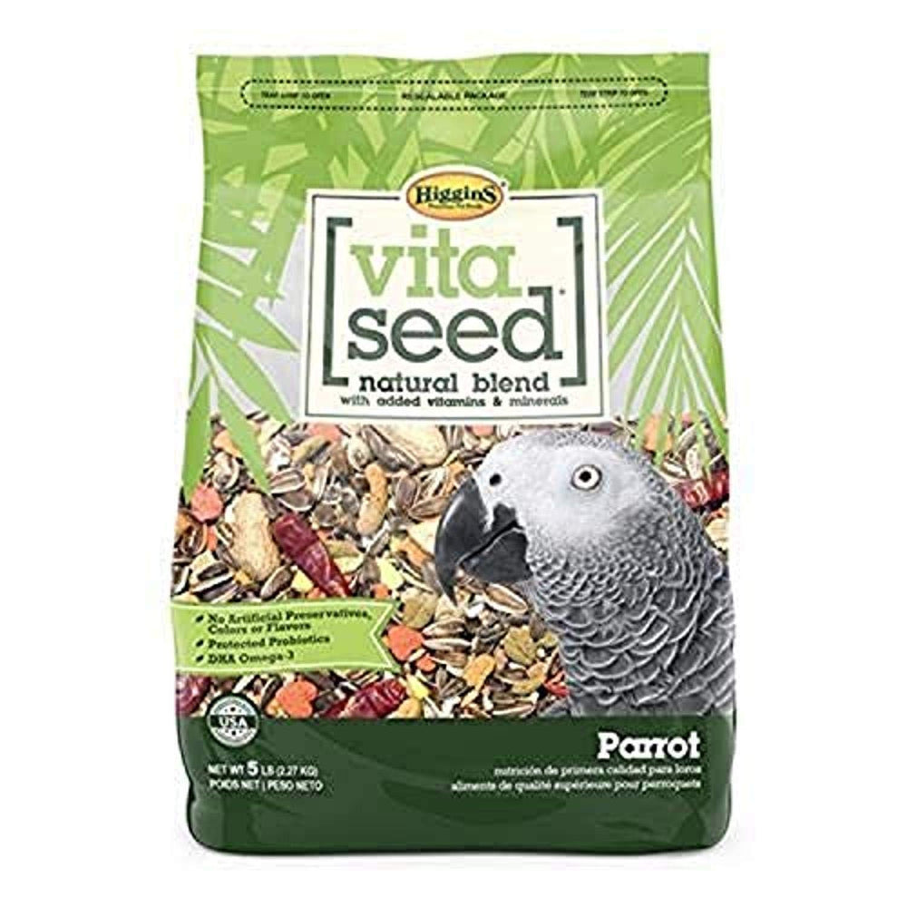 Higgins Vita Seed Natural para loro, presentación de 5 lb, promueve dieta variada y saludable.