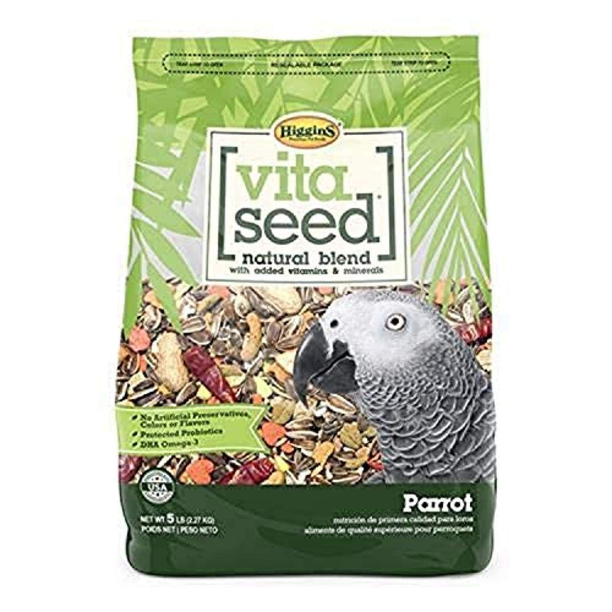 Higgins Vita Seed Natural para loro, presentación de 5 lb, promueve dieta variada y saludable.
