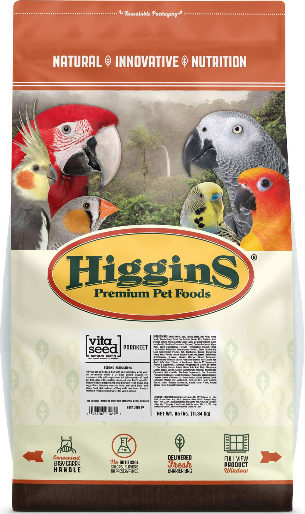 Higgins Vita Seed para periquito: mezcla fortificada para una dieta equilibrada y atractiva.