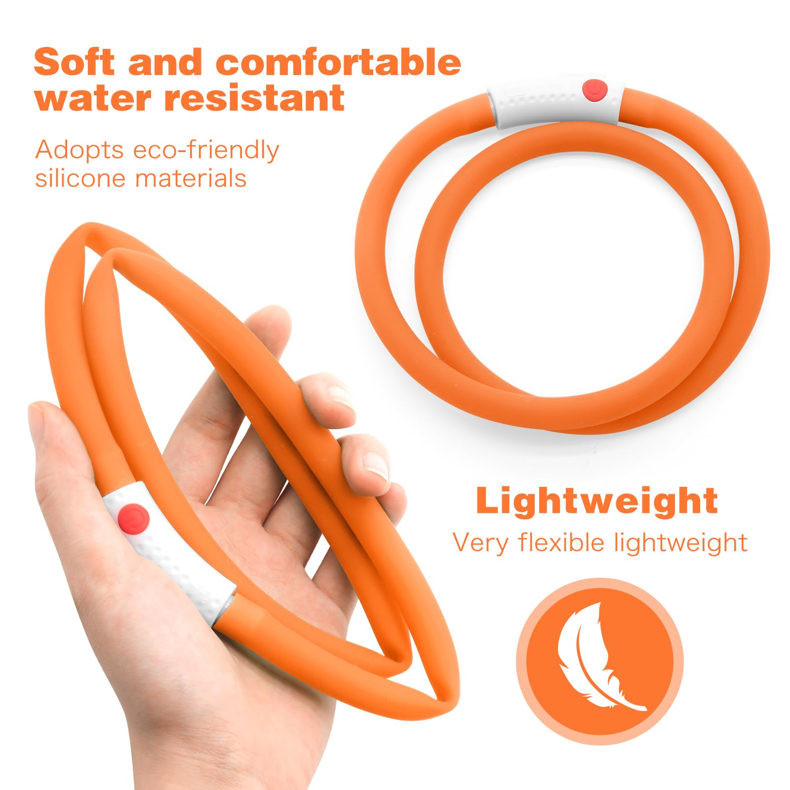 Collar Higo LED resistente al agua, ideal para lluvia o nieve.