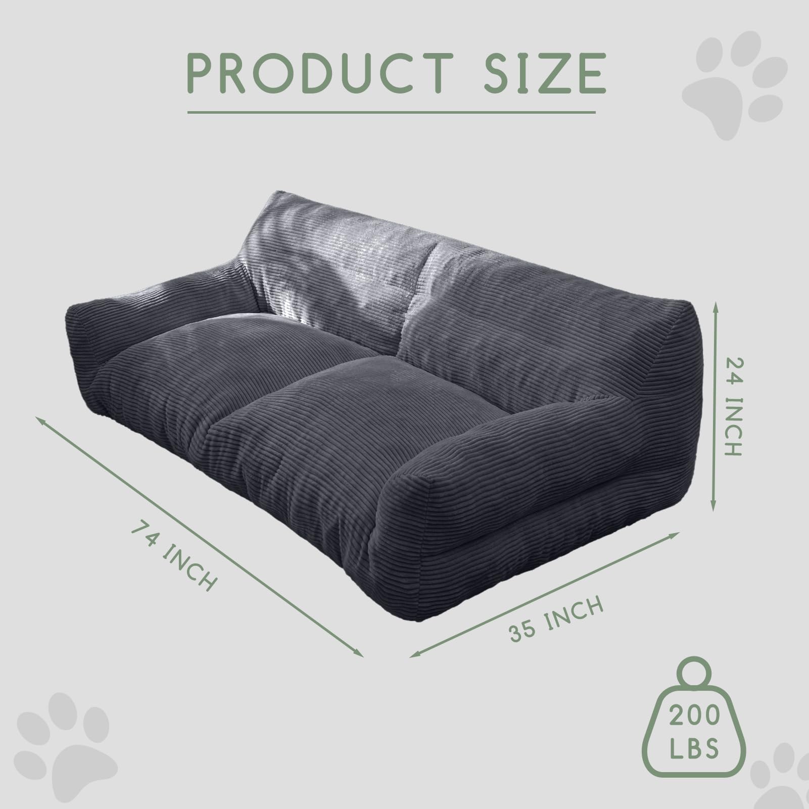 Sofá gigante HIGOGOGO para humanos y mascotas, gris, ideal para siestas.