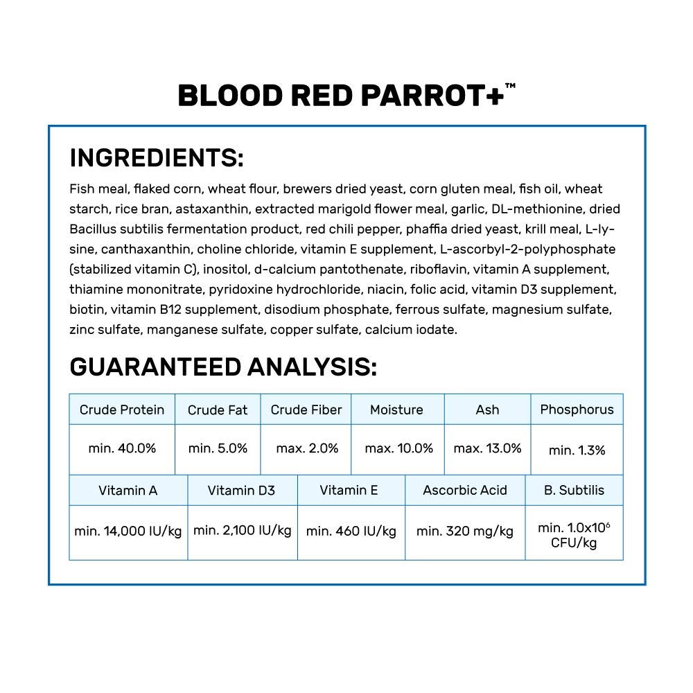 Alimento Hikari loro rojo sangre pellet con fuente de nutrientes para color y vitalidad.