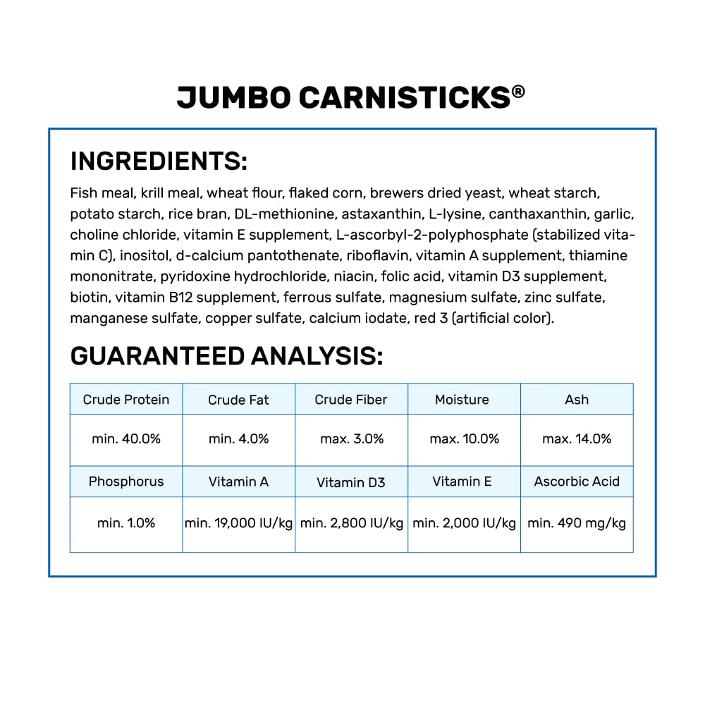 Hikari Carnisticks Jumbo Tropical absorbe agua y simula la textura de un pez.