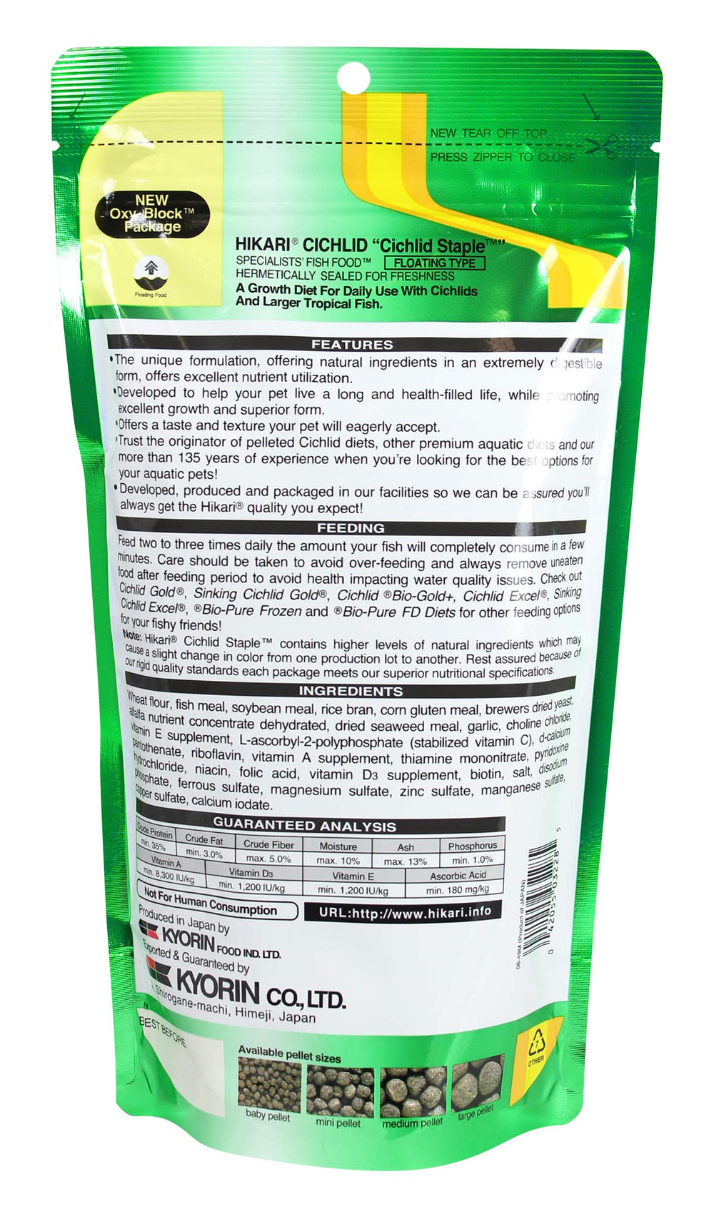Hikari Cíclicos Base, pellets flotantes para ajustar la ingesta sin sobresaturar al pez.