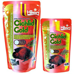 Hikari Cichlid Gold gránulos en envase compacto, ideal para alimentación regular.