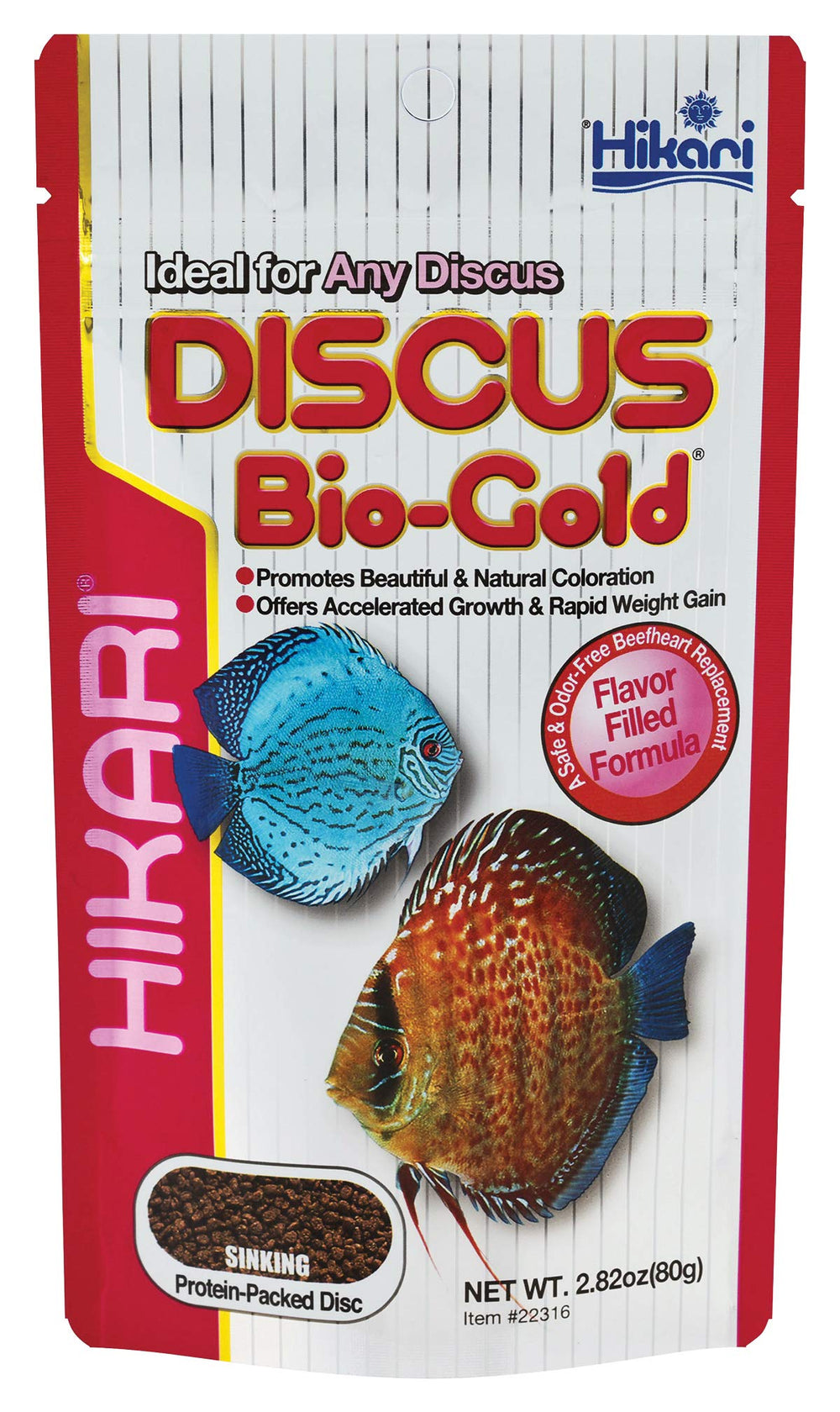 Hikari Bio-Gold para discus, granulos visibles, favorece color y digestión equilibrada.