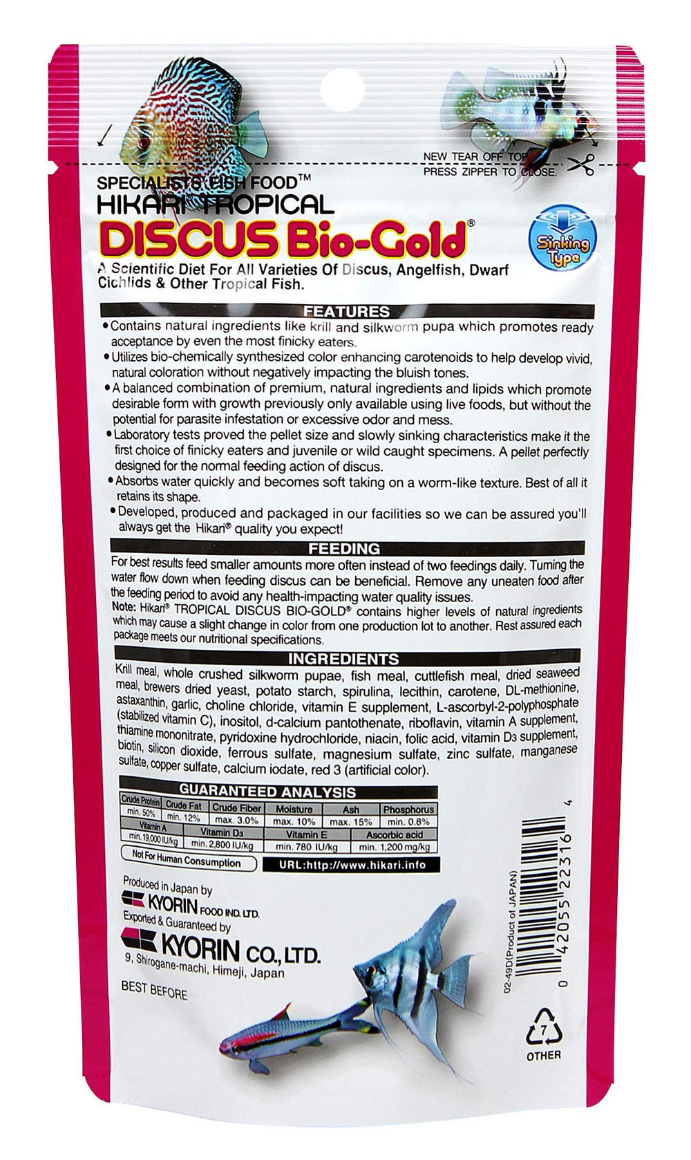 Hikari Bio-Gold, envase de 80 g, fácil dosificación para alimentación constante.