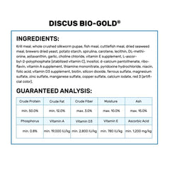 Hikari Bio-Gold para discus, peces comiendo en acuario, fomenta hábitos de alimentación consistentes.