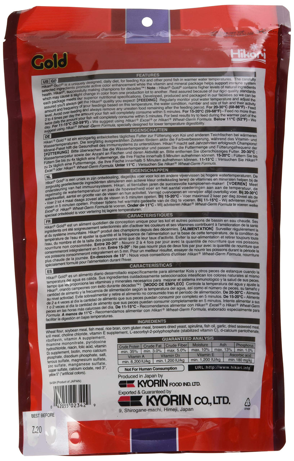 Pellets dorados de Hikari Gold, nutrición para koi.