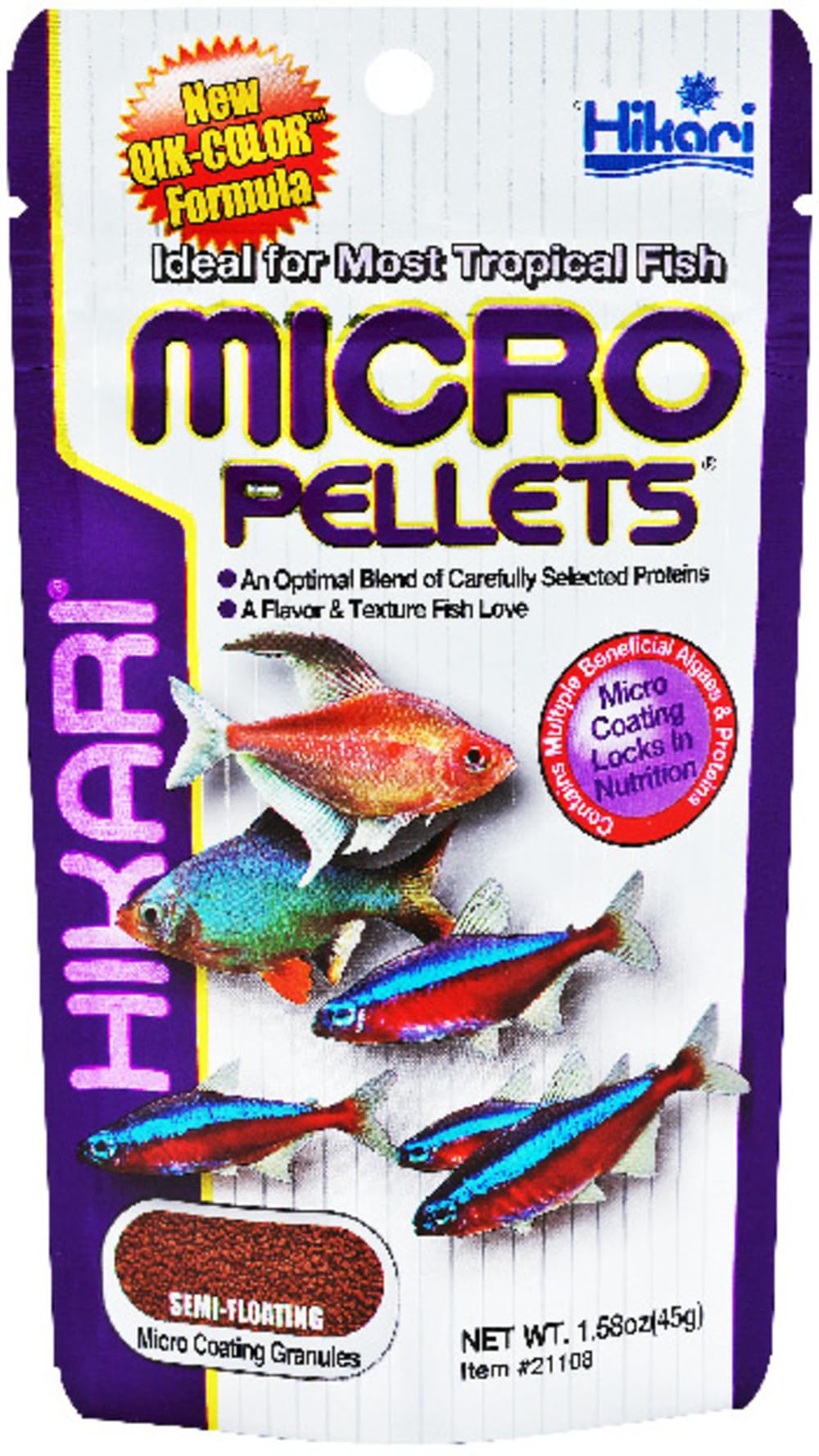 Hikari Tropical Micro Pellets granulos multicolores atraen a los peces.