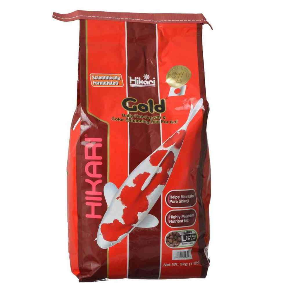 Hikari Oro 11lb Grande, bolsa de alimento koi, realza el color y apoya la salud de los koi.