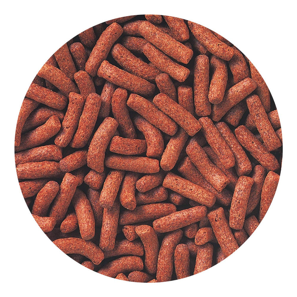 Hikari palitos flotantes para mascotas en plato, sabrosos y fáciles de digerir.