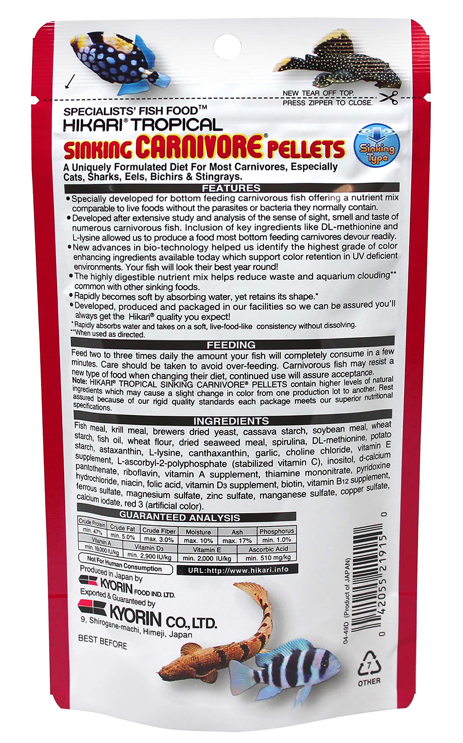 Hikari pellets carnívoros hundidos: textura tipo vivo para peces carnívoros