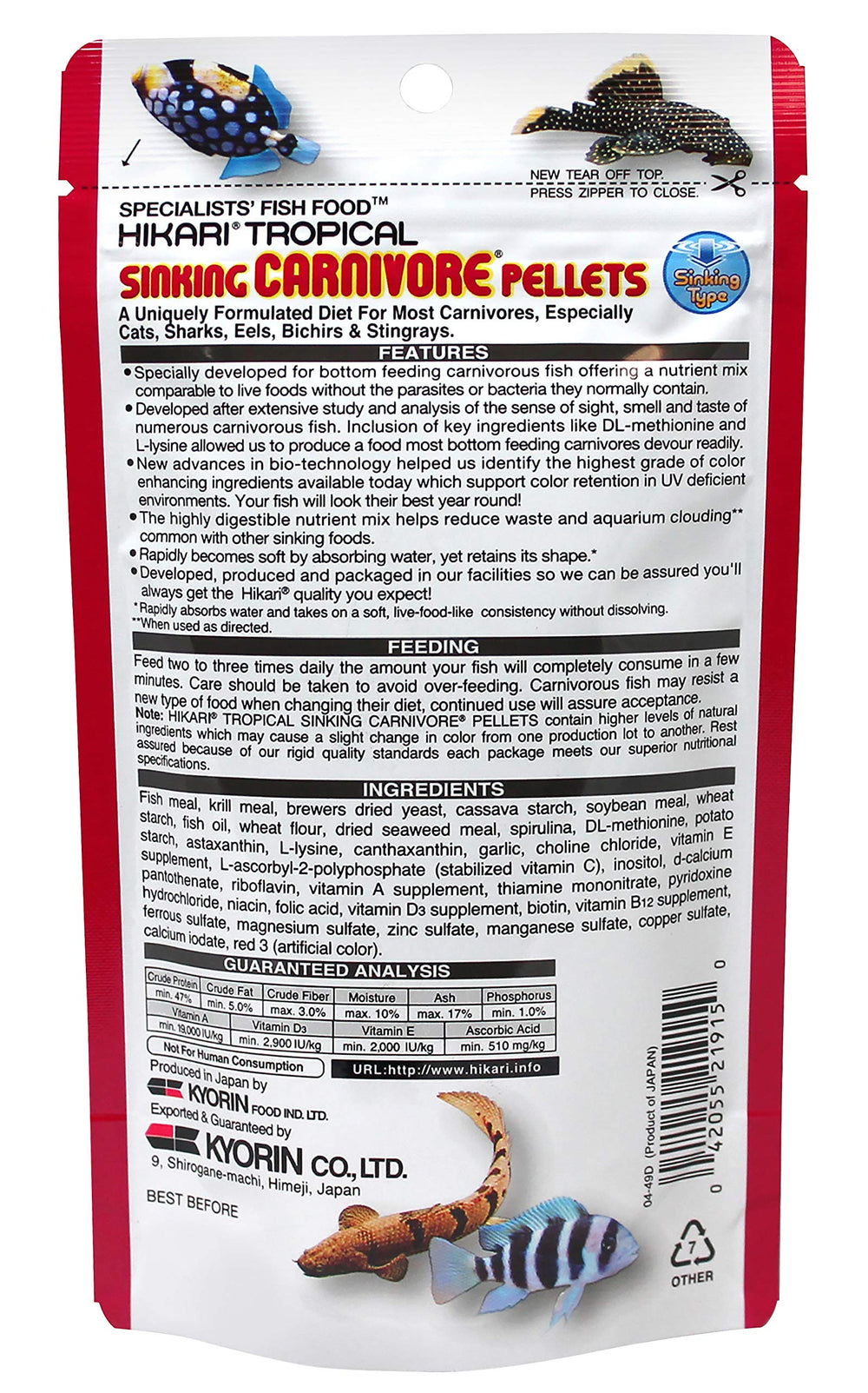Hikari pellets carnívoros hundidos: textura tipo vivo para peces carnívoros