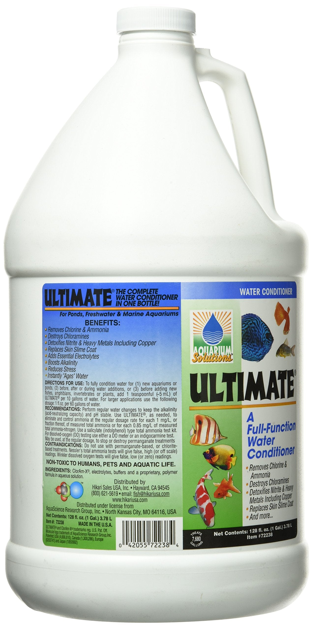 Hikari Ultimate Condicionador de Agua, etiqueta visible, guía rápida para acuarios saludables.