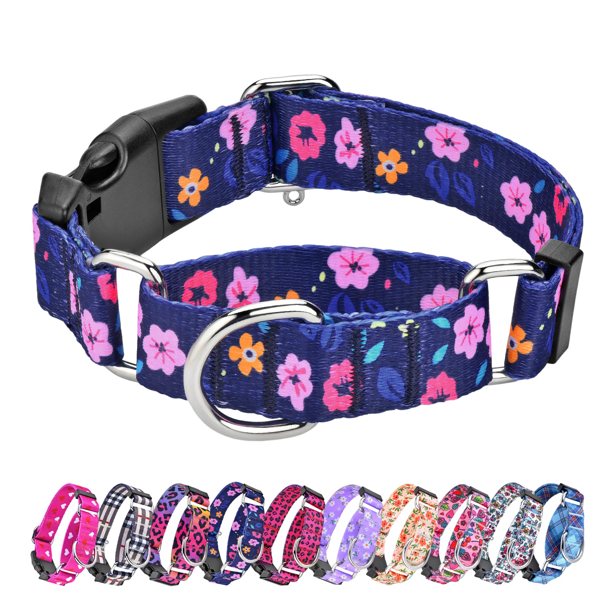 Hikiko collar martingale azul con flor para cachorro, cómodo y seguro.