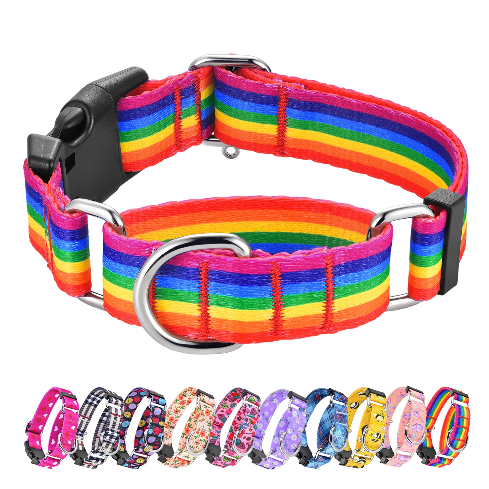 Hikiko collar martingale para perros con patrón arcoíris, cómodo para uso diario